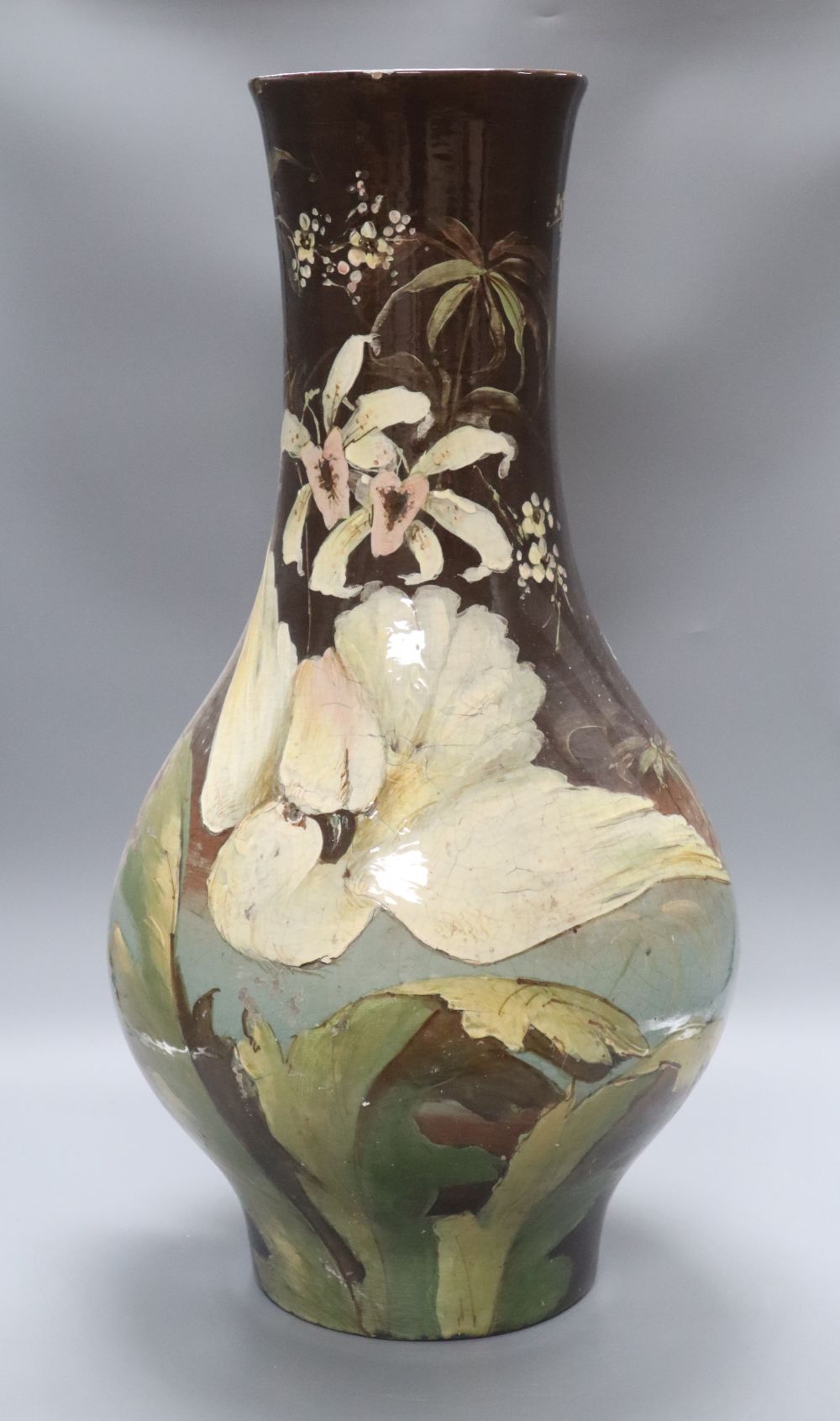 A large late 19th century Art pottery vase, height 63cm